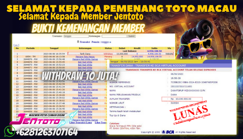 Bukti JP Togel Online Jentoto - Toto Macau