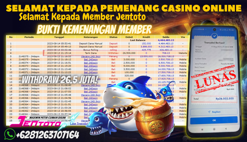 Bukti JP Live Casino Jentoto - 24D Spin